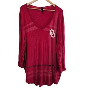 Oklahoma University OU Blouse Womens 3X Red Rhinestone Stretch Boomer Sooner